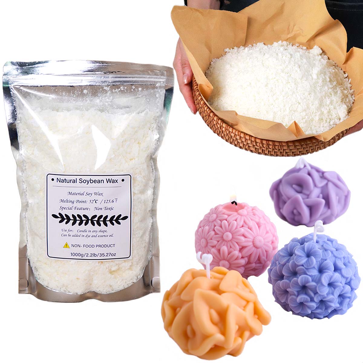 Candle Making Kits - 100/250/500/1000g Naturalny Wosk Sojowy w Płatkach